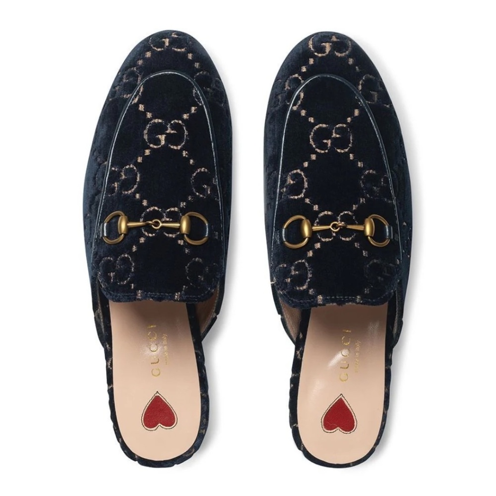 Gucci Princetown GG Velvet Slipper in Blue